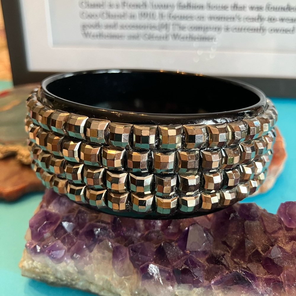 BRACELET BLACK AND SILVER BANGLE 7-8.5